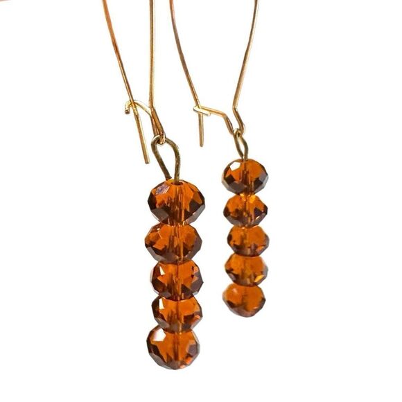 Brown Beaded Link Dangle Earrings - Picture 1 of 12
